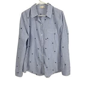 Cloth &‎ Portrait Coquette Seersucker Button Front Top Large Star Embroirdered